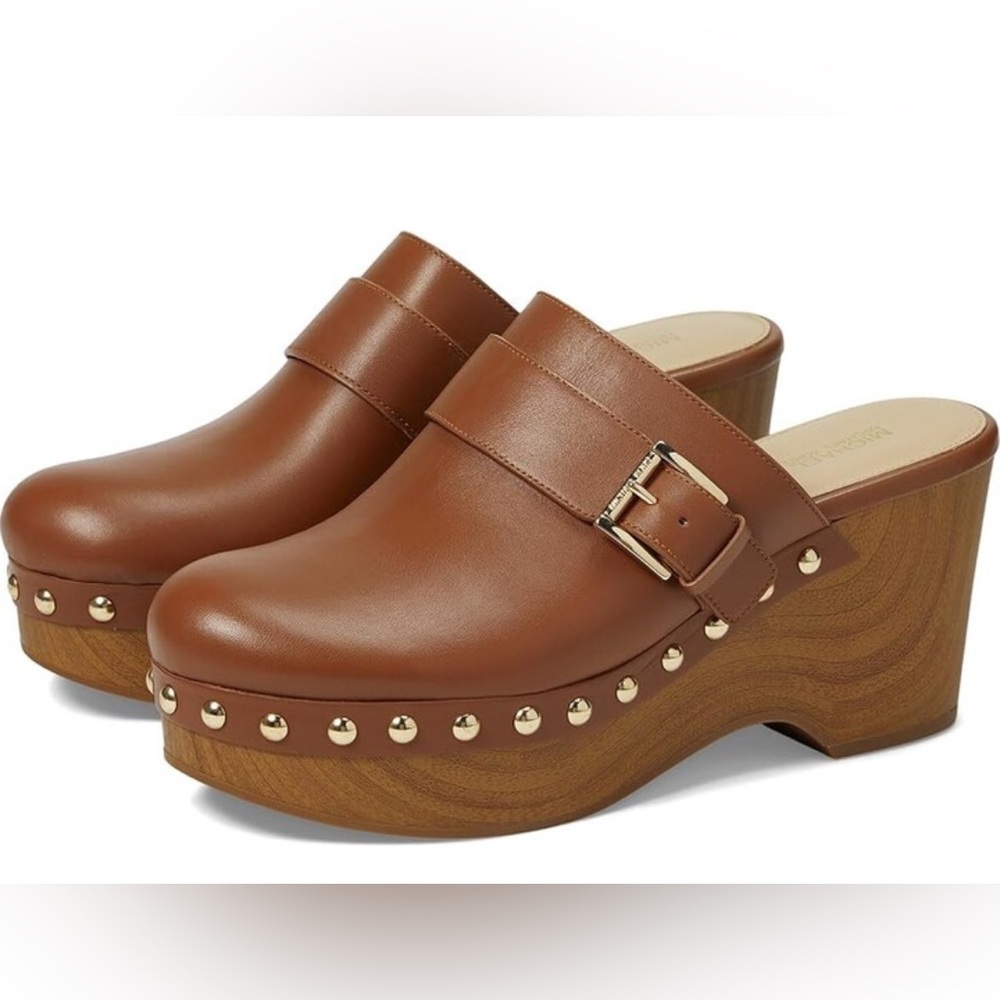 Michael Kors Tan Leather Mules with Gold Accents